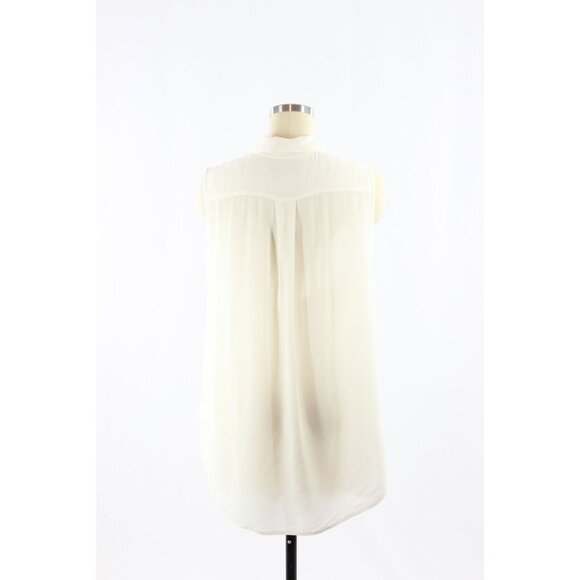 EVERLANE Ivory Silk Crepe De Chine Sleeveless Classic Button Up Blouse, Size 12 - Picture 4 of 13